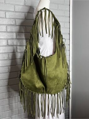 Fringed Olive Green Suede Unbranded Shoulder Bag